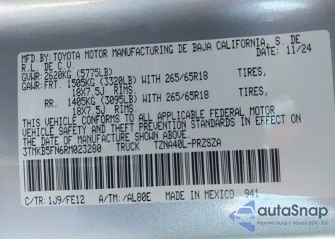 2024 Toyota Tacoma Trd Sport z USA, uszkodzony, nr VIN 3TMKB5FN6RM023280